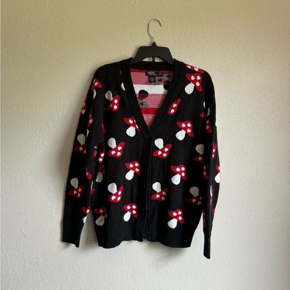 Thorn & Fable Sweaters - Thorn & Fable Black and Red Mushroom Cardigan Women’s S
